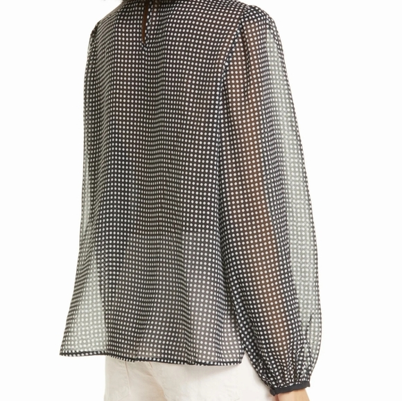 NWT SALONI Black & White Beaded Bow Silk Georgette Blouse Sz 8 - Picture 4 of 13